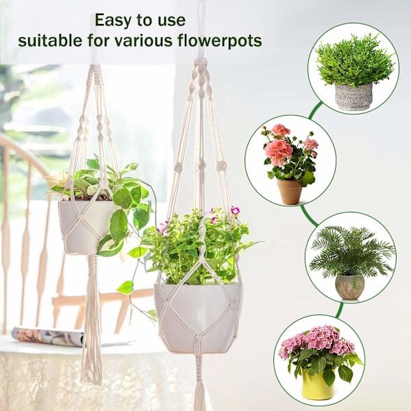 pcs Macrame Plant Hanger Vit Handgjord bomullsrep Inomhus utomhus hängande krukväxt 38
