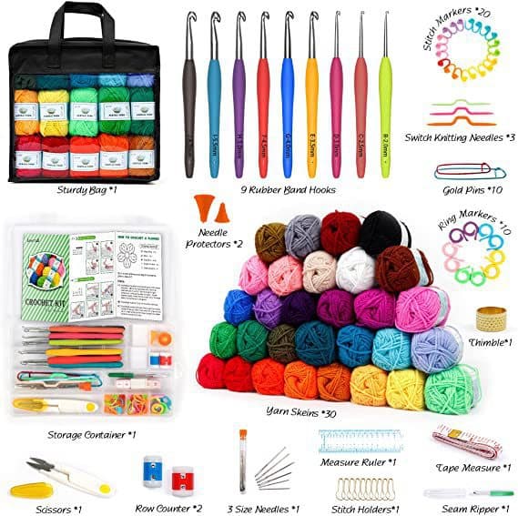(SC) 103-piece Crochet Kit with Yarn Set - Perfect Starter Kit