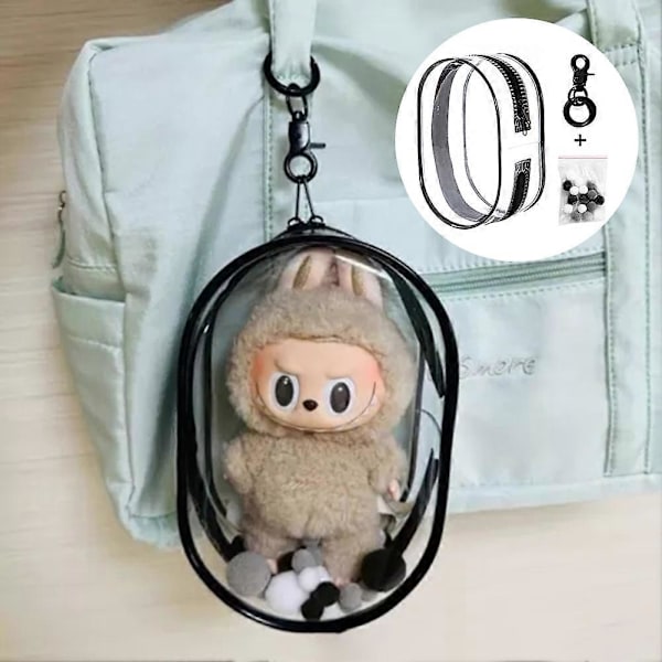Dukke Taske PVC Bæretaske Bærbar Støvtæt Lynlås Display Taske med Nøglering Kugle til Børn Udflugt Rejse Holdbar Sød Sikker Komfortabel Sjov Black