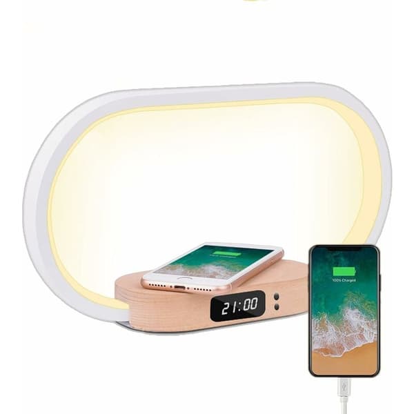 (SC)Durable Desk Lamp with Fast Wireless Charger, Portable Dimmable Touch Lamp for Reading, LED Eye-Friendly Reading Lamp with Clock Function for Bedroom