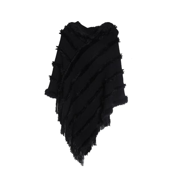 (SC)Elegant Strikket Sjal Poncho Kappe Sort