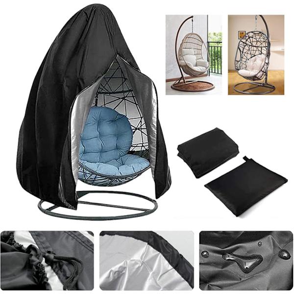 Rattan hängande stolsöverdrag Rattan gungstol Äggstol Vattentät dammtät överdrag - 190 X 115cm (Svart)