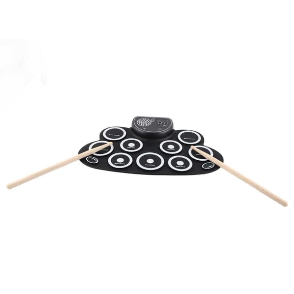 (SC)Electronic Drum Set USB Rechargeable Dual Speakers Kids Roll Up Drum Practice Pad White