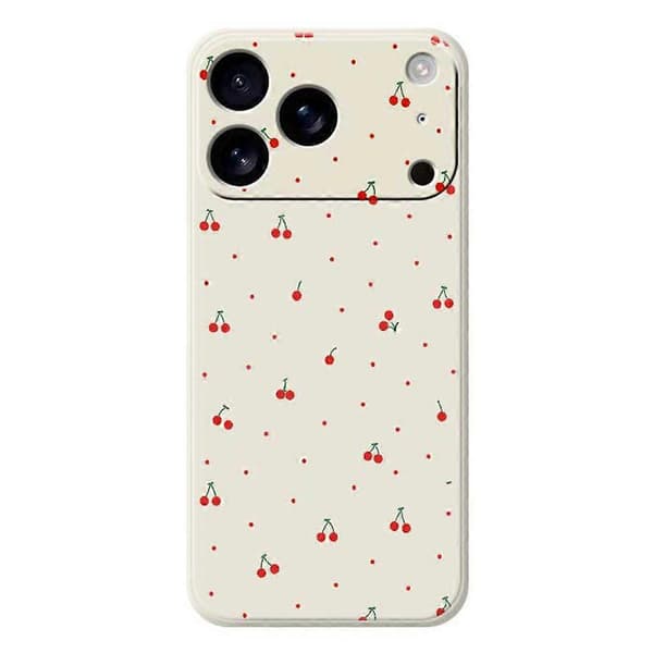 [SC] For iPhone 17 Pro Case Red Cherry Pattern Print Straight Edge TPU Phone Back Cover Beige