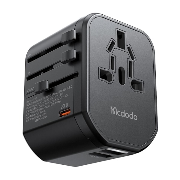 Mcdodo 20W PD Matkadapteri 2x USB-A 1x USB-C Musta