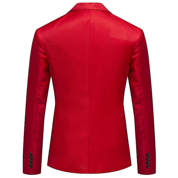 Menn Ensfarget Krage En-Knapps Blazer Formell Forretningsjakke Lang Erme Dressjakke Red XL