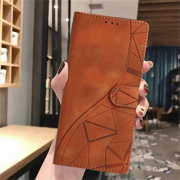 [SC] Wallet Case for Samsung Galaxy A56 5G with Printed Triangle Pattern, Leather, Flip Case Brown