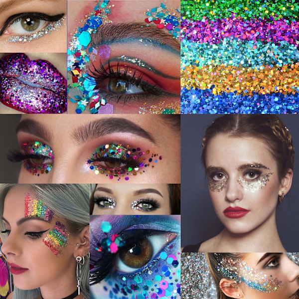 Holografiskt chunky glitter 12 färger totalt 120g ansikte kropp öga