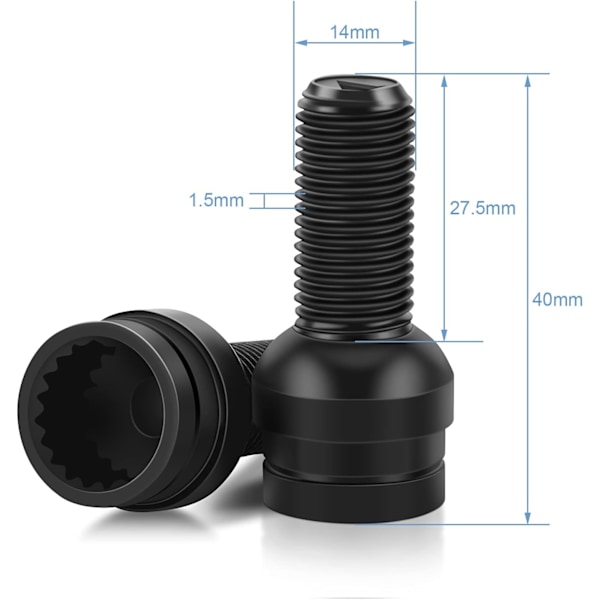 Hjulbolt Lås, Dæk Hjul Lås Tyverisikring Skrue Lug Mødebolt M141.5MM Låsning Sikkerhed Hjul Bolte Møtrikker Sæt Sort Stål Hjulbolt (4stk)