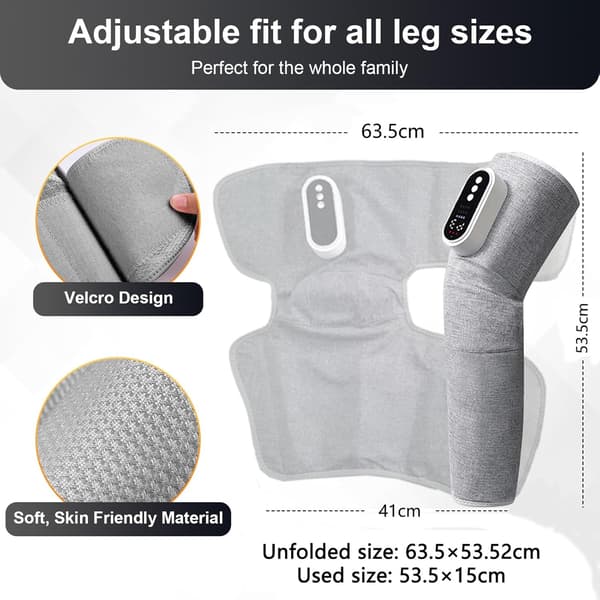 (SC)Wireless Leg Massager Set - Air Compression, Heat Therapy, Adjustable Fit Grey Grey 1600