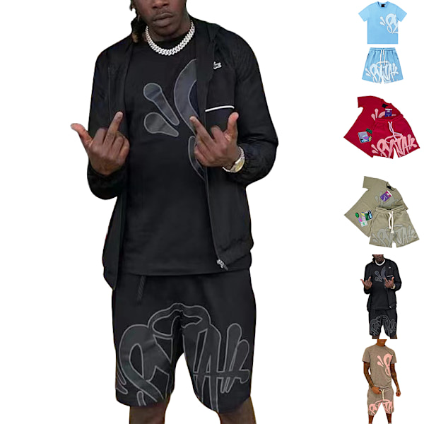 Syna World Mænds Kortærmet T-shirt & Shorts Casual Outfit Sæt Sommer Tracksuit E E L