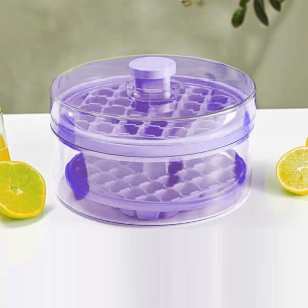 (SC) Double Layer Round Ice Box Large Capacity Odorless Ice Cube Tray for Cooling Drinks Coffee Juice Cocktail Purple