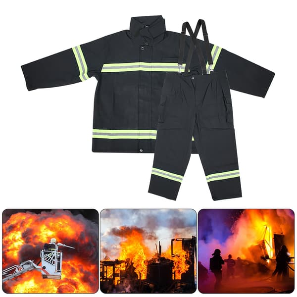 (SC) Flame Retardant Clothing Fireproof Heat Resistant Firefighter Protective Reflective Jacket Pants L