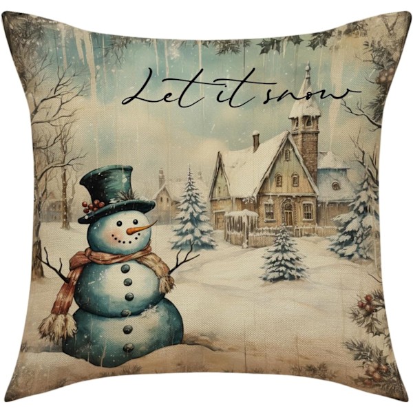 4 st God Jul Kuddfodral Julgåvor Julgran Kvadratisk Kuddfodral Linne Blixtlås Kuddfodral (18x18 tum)