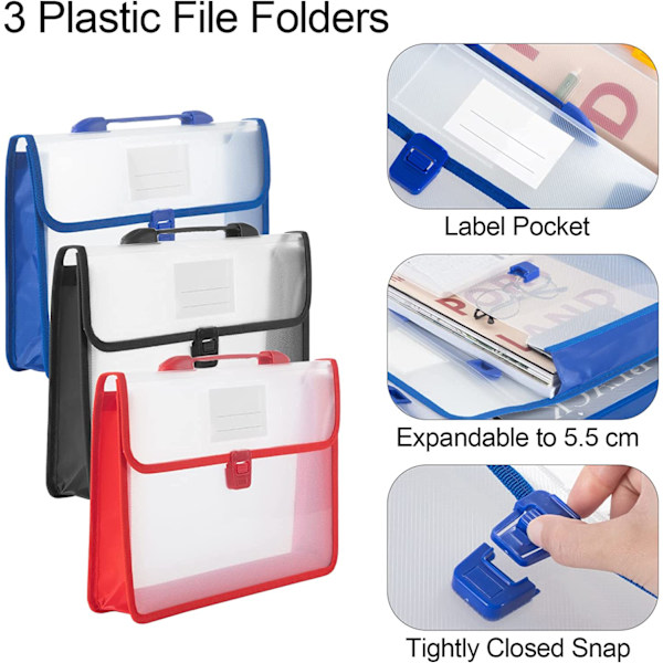 A4 plastikmappe, 3 transparente polypropylenmapper