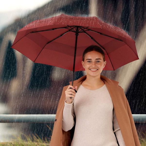 Repel Paraply Vindtåligt Reseparaply för Regn - Enkel Automatisk Öppning och Stängning, Hållbart & Kompakt Paraply, Stark Fiberglassram, Vattentätt Tak Red