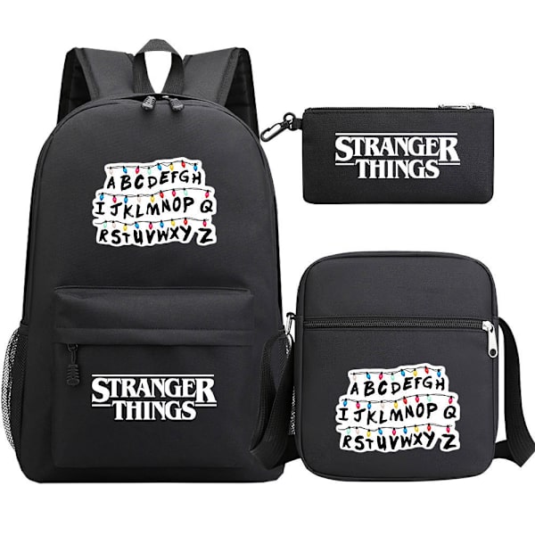 Stranger Things Ryggsäck 3-delars Set Student Skolväska Canvasväska