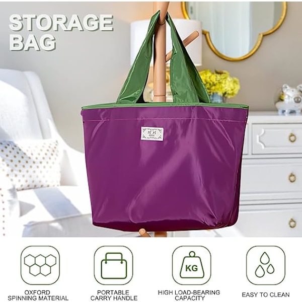 Gjenbrukbare Handleposer, Stor Brettbar Handlepose med Glidelås Vanntett Handlepose, Lett Nylon Handleposer for Hjemmehandel