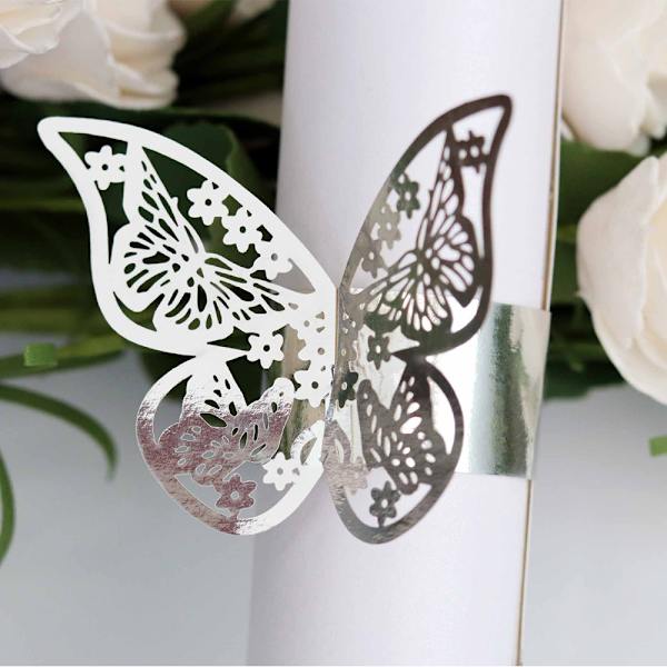 Hule Butterfly Papir Ring Spænde Håndklæde Dekoration Serviet Spænde Reflekterende Sølv Reflective Silver 100pcs