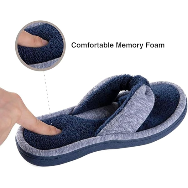 Dames Memory Foam Spa Thong Flip Flops Behagelige Indendørs Tøfler, Damers Sommer Letvægts Åbne Tå Hjemmesandaler Navy 44-45