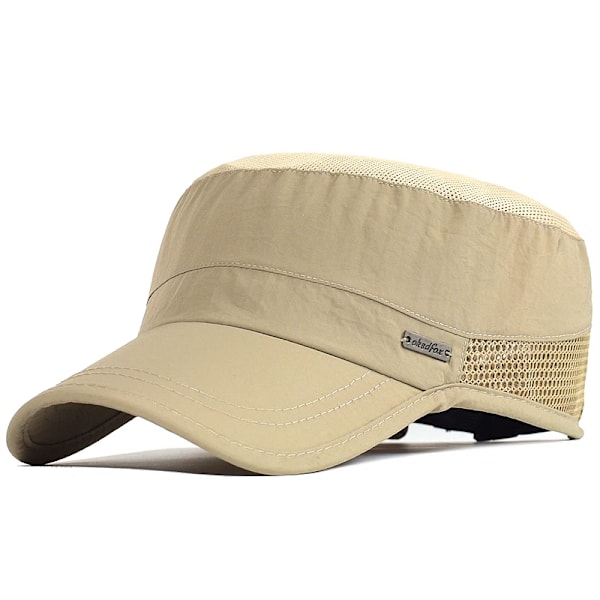 Sommer Mesh Utendørs Sports Hurtigtørkende Militærcaps Menn Pustende Caps Hærcaps Flat Hat Sykkelcaps Caps Khaki Khaki Adjustable 57-62cm