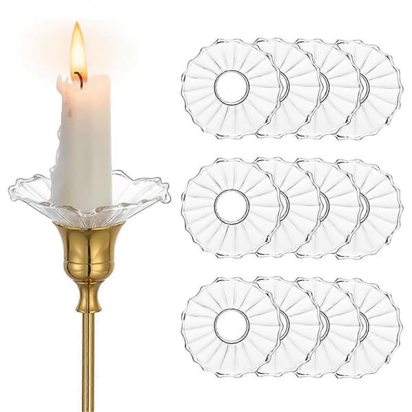 Glas Lysestageholdere, 12 stk. Riflet Lysmanchetter Lysringe til Tilspidsede Lys