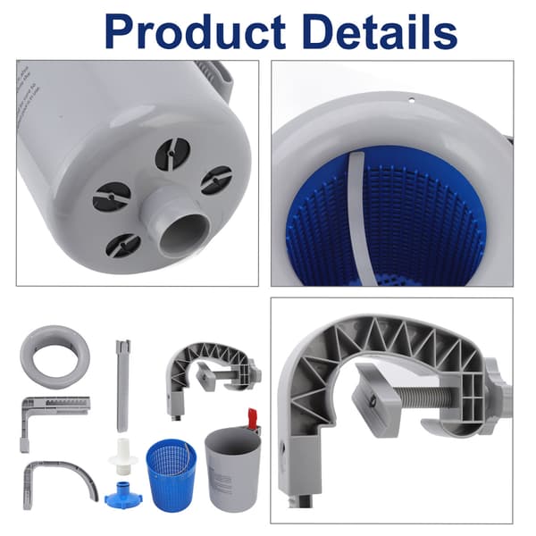 (SC) Wall-mounted surface skimmer for above-ground pools, automatic pool skimmer, durable polypropylene construction, adjustable adapter skimmer cleaning