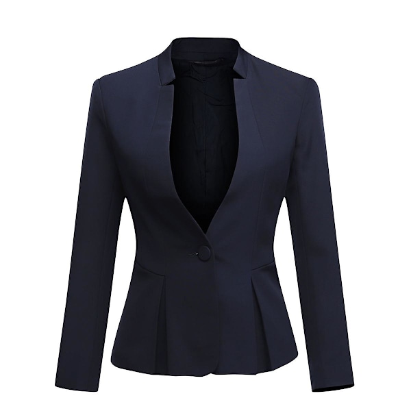 Yynuda Kvinders 2-delt Stående Krave Ensfarvet Business Suit Kontor Dame Slank Professionel Kjole (blazer + Skørt) Navy  Blue 2XL