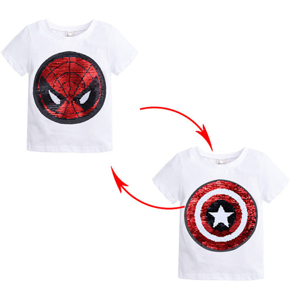 Barn Pojkar T-shirt Vändbar Paljetter Spider Man Tryck T-Shirt Vit White 1-2 Years