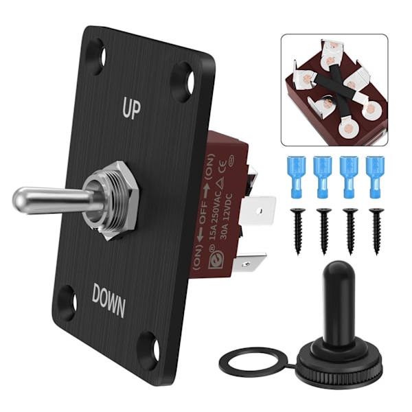 Rocker Switch Momentan Polaritetsvändande 6-Pin 3-Positioner (ON)-Off-(ON) med Upp/Ner Platta för Husbil Båt