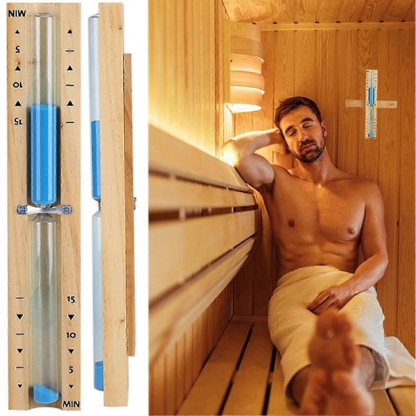 Sauna Timer 15-Minutters Timeglass - Roterbart Sandur i Tre for Infrarød, Damp & Tønnebadstuer, Saunatillbehør White