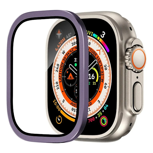 Skärmskydd för Apple Watch Ultra 49mm Tillbehör Metallstötfångare+härdat glas Skydd HD iWatch Ultra 49mm Lila For Ultra 49mm Purple