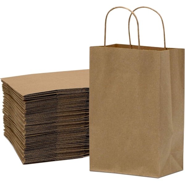 Small Brown Paper Bags with Handles - 6x3x9 Inch 100 Pack Kraft Bags, Craft Bags for Stores, Gifts, Small Business, Retailers, Birthday