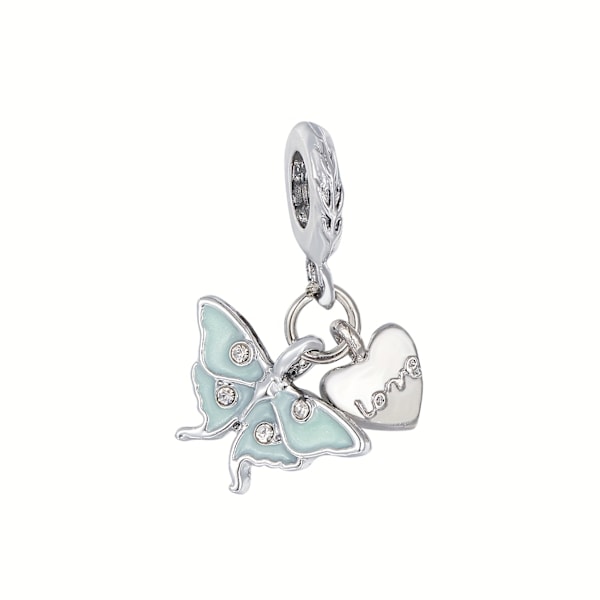 Vintage Silvergrå Baby Butterfly Love 3-i-1 Hänge Smycke Lyckobringande DIY Pärlarmband Hänge Kreativa DIY Tillbehör Silvery Gray-light Blue