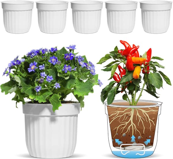 (SC)Eco-Friendly Ceramic Plant Pots Set, Self-Watering Planters With Drainage System For Air Circulation And Healthy Root Growth