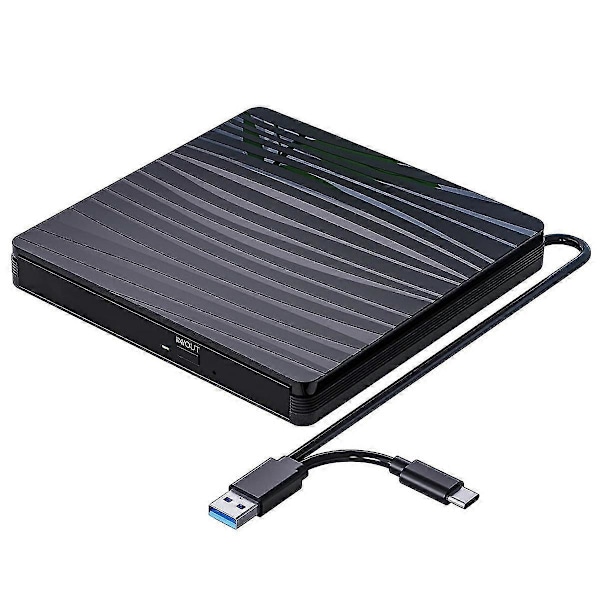 Extern CD/DVD-enhet för Laptop, USB 3.0 Typ-C Bärbar CD DVD +/-RW Brännare Optisk Enhet Läsare Skrivare DVD-spelare