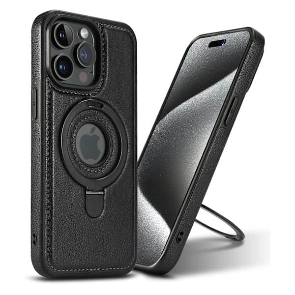{SC}Retro PU Leather Magnetic Phone Case for iPhone 16 15 14 13 Pro Max Plus - with Invisible Ring Holder Support Wireless Charging bru iPhone 13 Pro Max