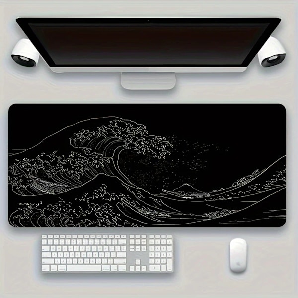 Mussemåtte XXL Laptop Stor Mussemåtte Gaming Tilbehør Tastatur Mussemåtte Gummi Anti-Skrid Mussemåtte Tastaturmåtte Sort Bølger 400X800X2MM black waves