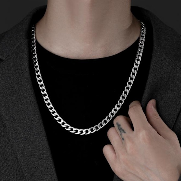 Mænds Titanium Stål Cuban Link Kæde Halskæde 6mm Width 60cm