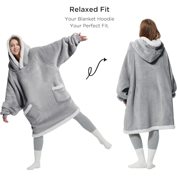 Bærbar Fleece-genser - Sherpa Fleece-genser for voksne, varm og komfortabel fleece-genser med stor lomme både innendørs og utendørs