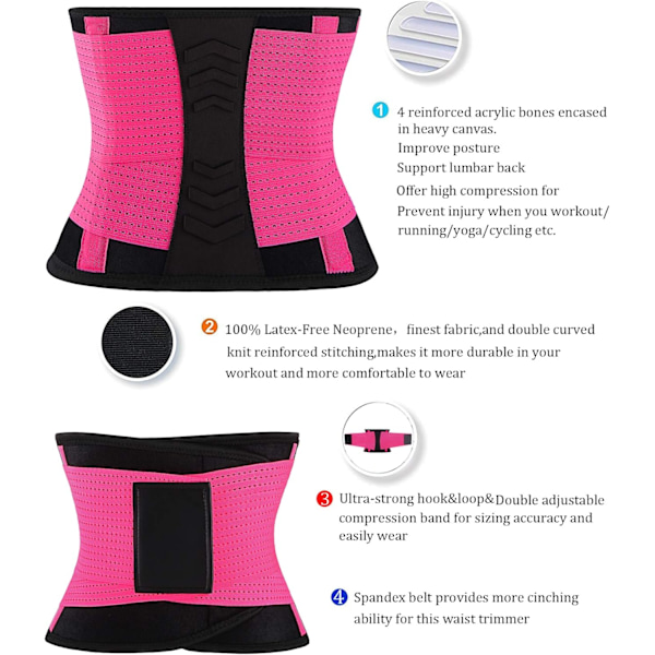 Dame Waist Trainer - Taljeforstærker - Slankende Kropsformeringsbælte - Sportsbælte (Opgraderet) Pink Pink XL