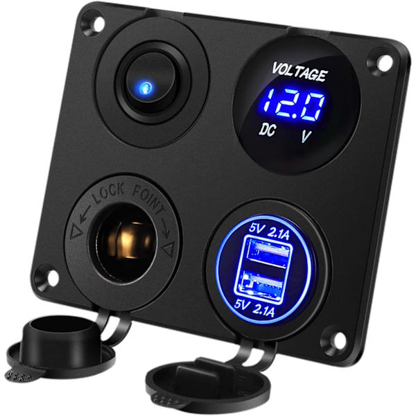 {SC}i 1 Car Charger Switch Panel, Dual USB Charger Function + LED Voltmeter + On/Off Rocker Switch + Cigarette Socket for Marine Boat