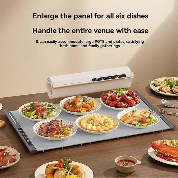 {SC}Electric Warming Tray Temperature Setting Food Warming Mat Heats in 10s Foldable Food Warmers for Buffet Server Party US-Plug-A Gray Gray Us plug