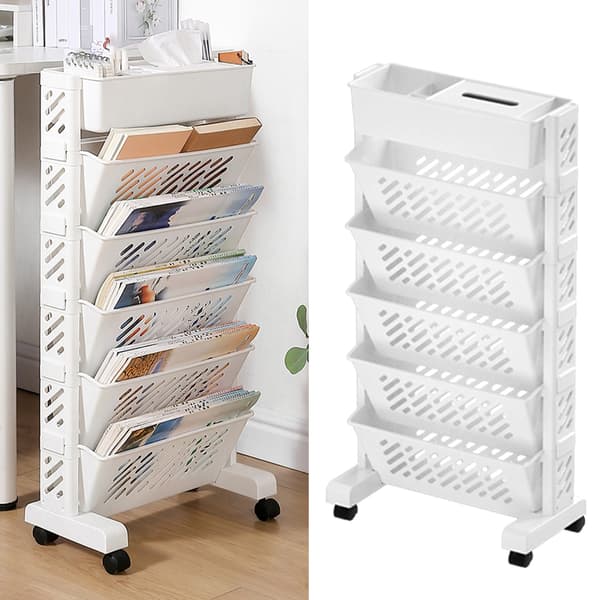 (SC)Portable Bookshelf with Wheels for Classroom Use, Rolling Book Cart with Multi-Layer Capacity and Rotatable and Removable Shelves, Storage