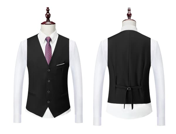 Herr 3-delad Slim Fit Kostym, Solid Jacka Väst Byxor Svart Black 3XL