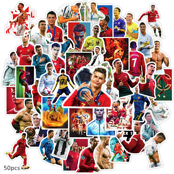 50 kpl Cristiano Ronaldo Jalkapallotähti PVC-tarroja auton puskuriin, kannettavaan tietokoneeseen, rullalautaan ja puhelimeen 50PCS