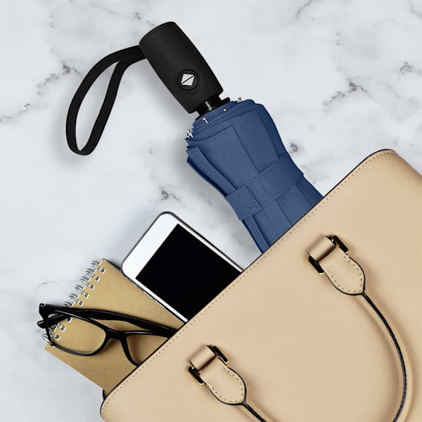 Repel Vindtæt Rejseparaply til Regn - Nem Automatisk Åbning og Lukning, Holdbar & Kompakt Paraply, Stærk Fiberglasramme, Vandafvisende Kalot Navy Blue