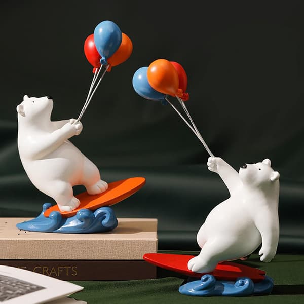 (SC)Harts Surfing Bear Figurines Balloon Polar Bears Statue - A