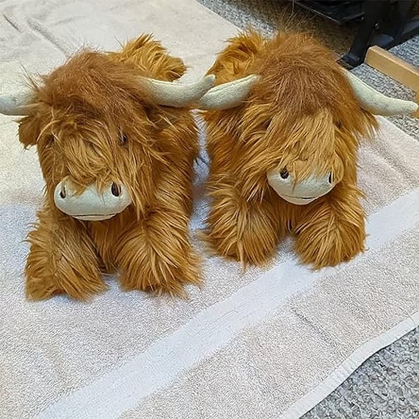 Highland Cattle Tofflor, Fluffiga Skotska Highland Cow Tofflor Plysch