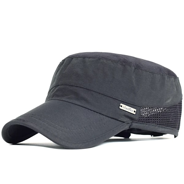 Sommer Mesh Utendørs Sports Hurtigtørkende Militærcaps Menn Pustende Caps Army Cap Flat Hat Sykkelcaps Caps Mørk Grå Dark Grey Adjustable 57-62cm